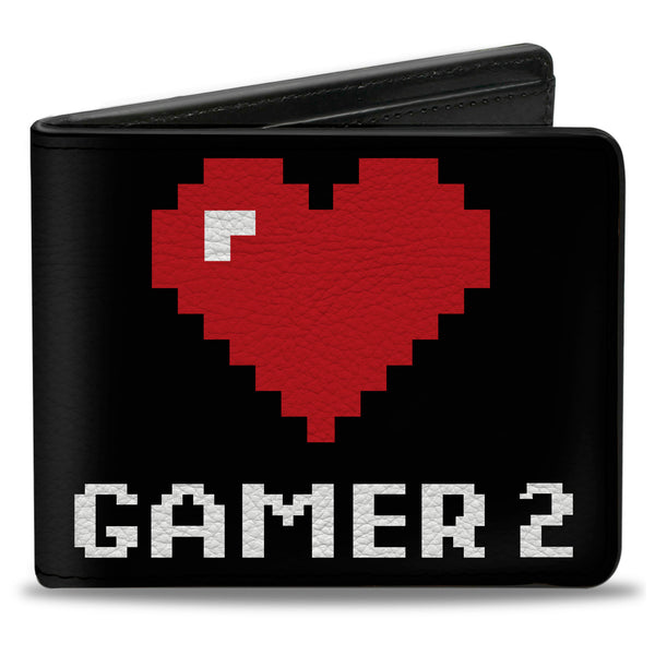 Buckle-Down Bi-Fold Wallet - GAMER 2 Heart 8-Bit Black White Red