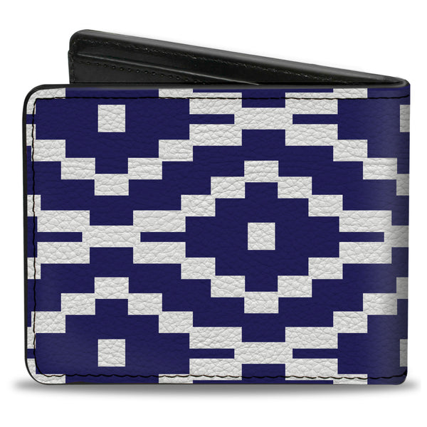 Buckle-Down Bi-Fold Wallet - Geometric Diamond Blue White