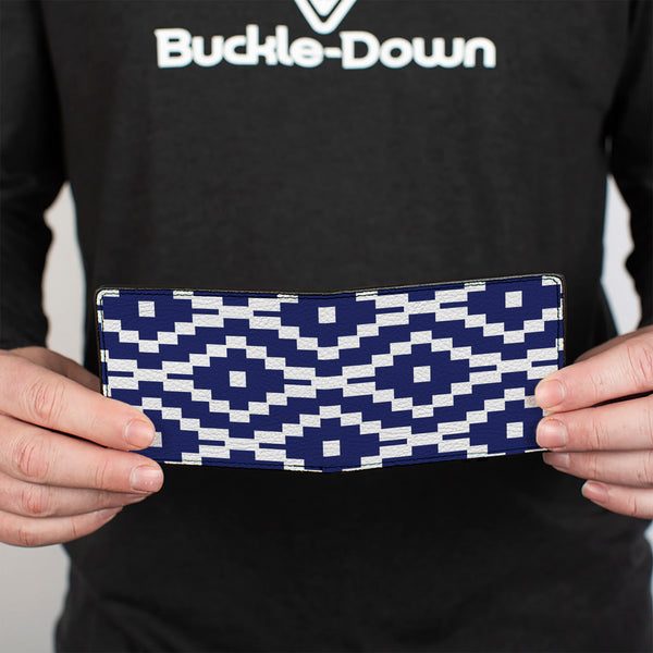 Buckle-Down Bi-Fold Wallet - Geometric Diamond Blue White