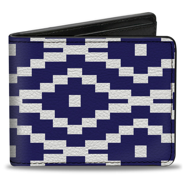 Buckle-Down Bi-Fold Wallet - Geometric Diamond Blue White
