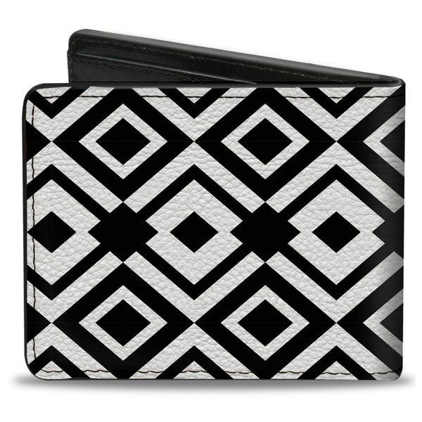 Buckle-Down Bi-Fold Wallet - Geometric Diamond2 Black White Black
