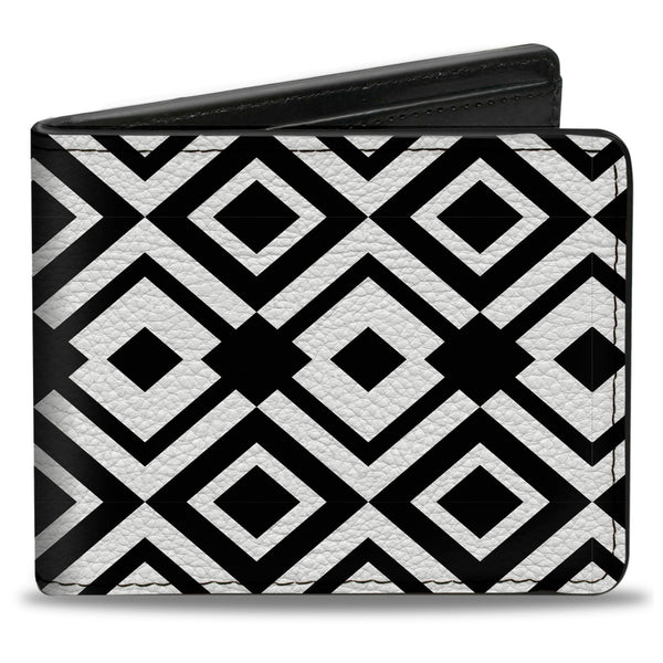 Buckle-Down Bi-Fold Wallet - Geometric Diamond2 Black White Black