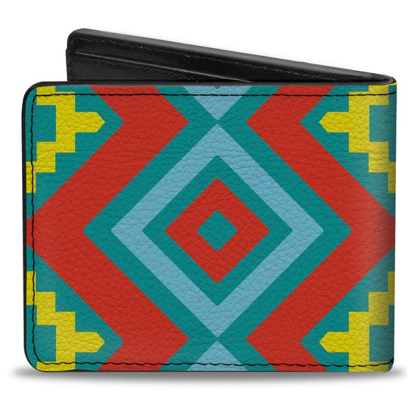 Buckle-Down Bi-Fold Wallet - Geometric Diamonds Turquoise Blues Orange Yellow