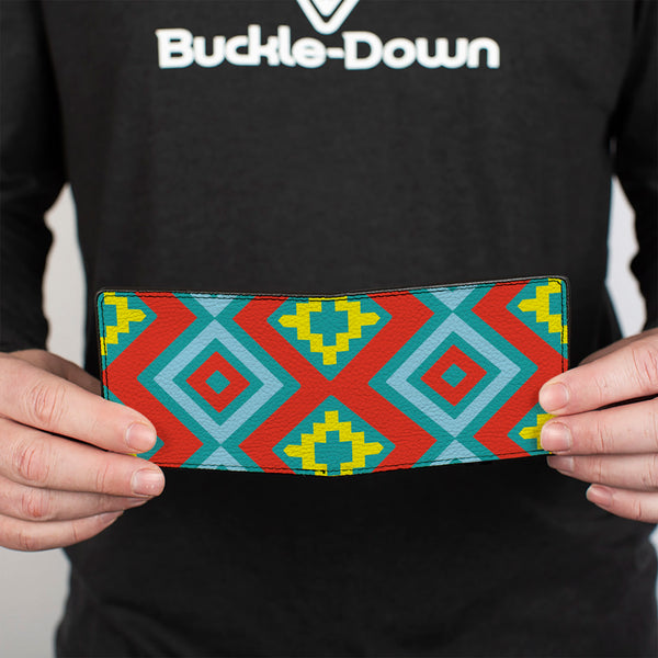 Buckle-Down Bi-Fold Wallet - Geometric Diamonds Turquoise Blues Orange Yellow