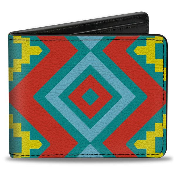 Buckle-Down Bi-Fold Wallet - Geometric Diamonds Turquoise Blues Orange Yellow