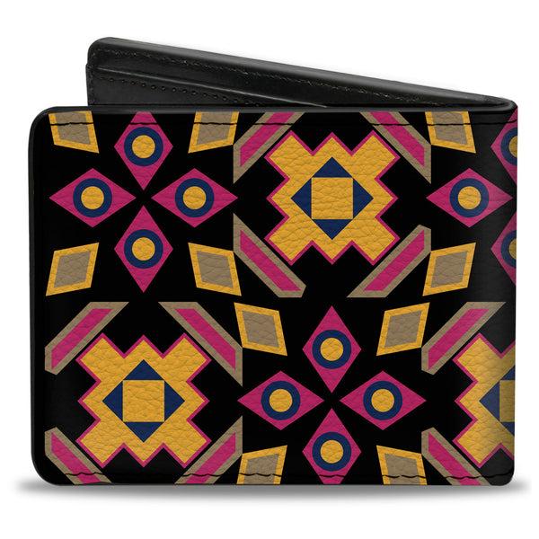 Buckle-Down Bi-Fold Wallet - Geometric Sunburst Black Pink Yellow Blue