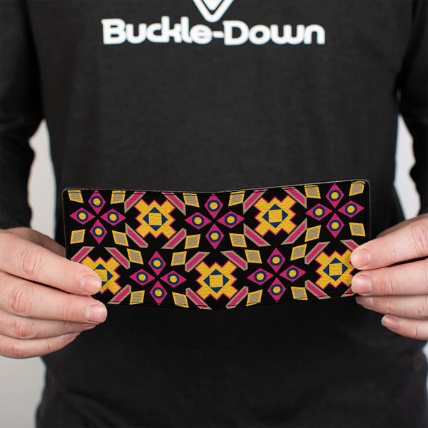 Buckle-Down Bi-Fold Wallet - Geometric Sunburst Black Pink Yellow Blue