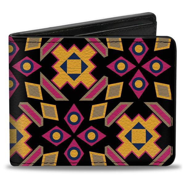 Buckle-Down Bi-Fold Wallet - Geometric Sunburst Black Pink Yellow Blue