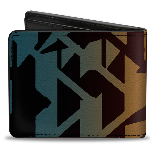 Buckle-Down Bi-Fold Wallet - Geometric Transition Blues Reds Orange Yellows