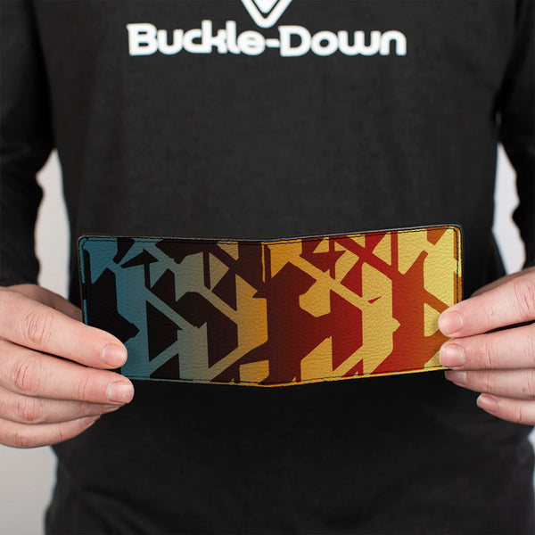 Buckle-Down Bi-Fold Wallet - Geometric Transition Blues Reds Orange Yellows