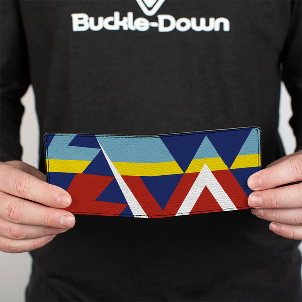 Buckle-Down Bi-Fold Wallet - Geometric Triangles Stripe Red White Blues Yellow