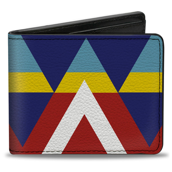 Buckle-Down Bi-Fold Wallet - Geometric Triangles Stripe Red White Blues Yellow