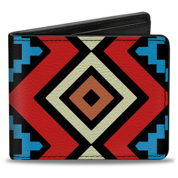 Buckle-Down Bi-Fold Wallet - Geometric1 Black Red Tan Brown Baby Blue