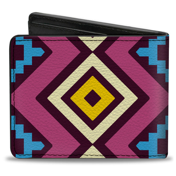 Buckle-Down Bi-Fold Wallet - Geometric1 Burgundy Pink Tan Yellow Baby Blue