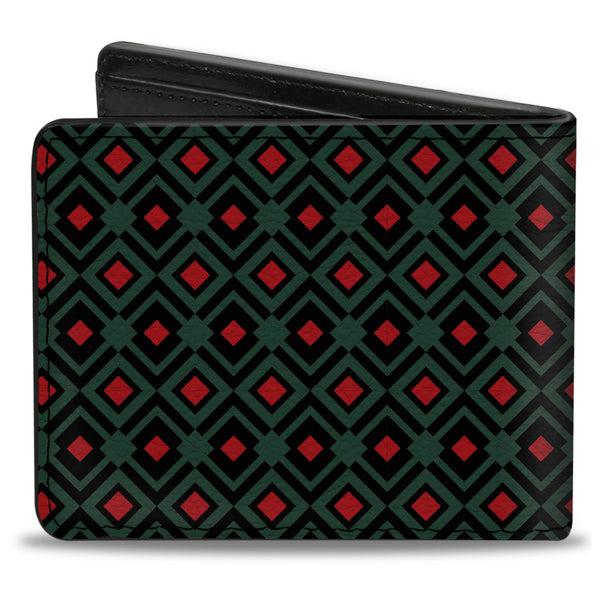 Buckle-Down Bi-Fold Wallet - Geometric3 Black Forest Green Red