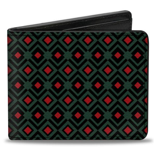 Buckle-Down Bi-Fold Wallet - Geometric3 Black Forest Green Red