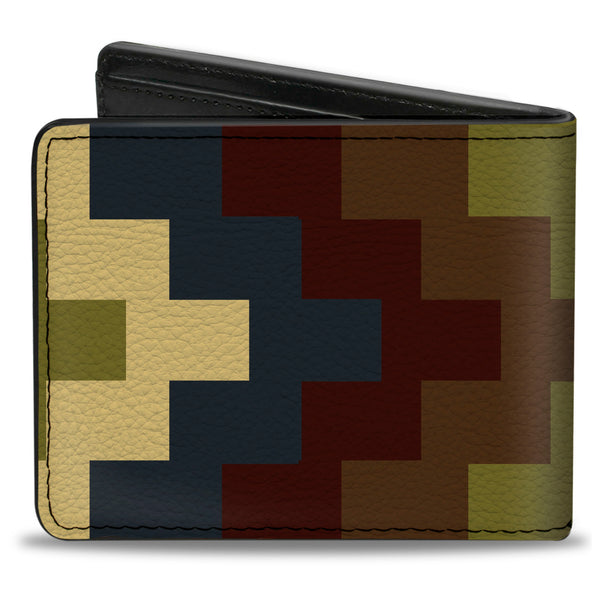 Buckle-Down Bi-Fold Wallet - Geometric4 Tan Blue Wine Brown Olive