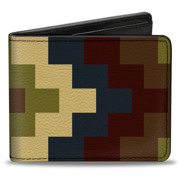 Buckle-Down Bi-Fold Wallet - Geometric4 Tan Blue Wine Brown Olive