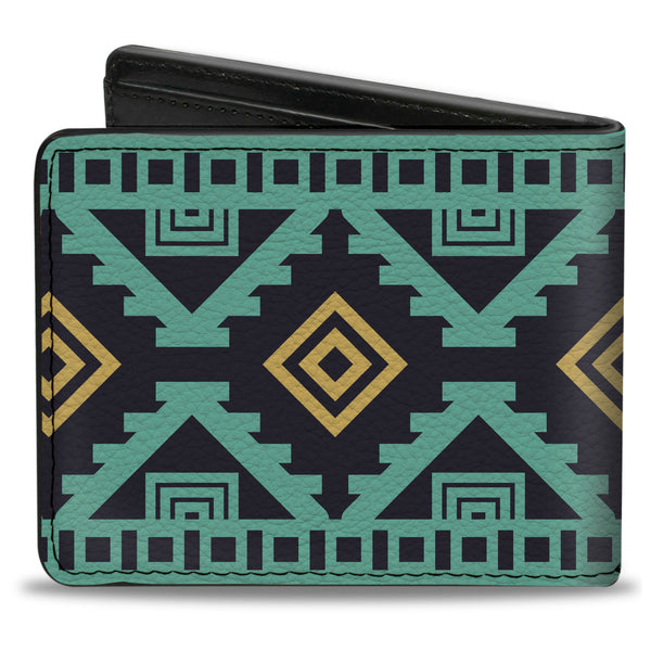 Buckle-Down Bi-Fold Wallet - Geometric6 Navy Turquoise Gold