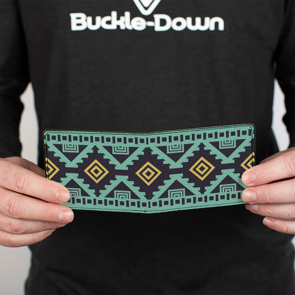 Buckle-Down Bi-Fold Wallet - Geometric6 Navy Turquoise Gold
