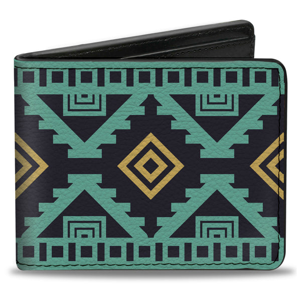 Buckle-Down Bi-Fold Wallet - Geometric6 Navy Turquoise Gold