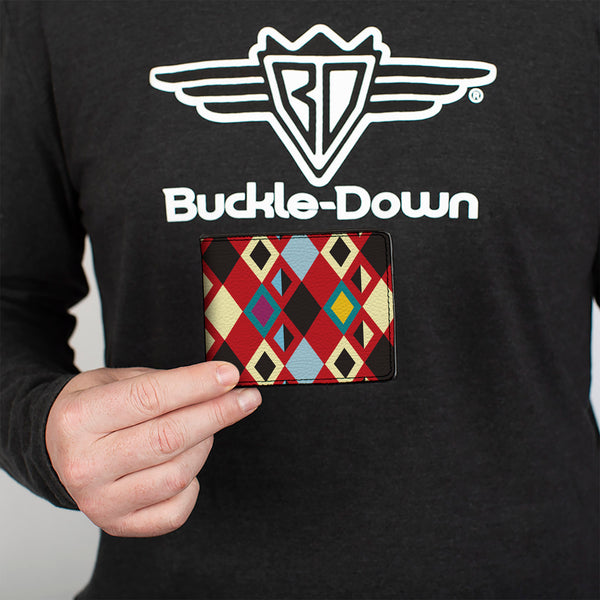 Buckle-Down Bi-Fold Wallet - Geometric9 Black Red Turquoise Ivory