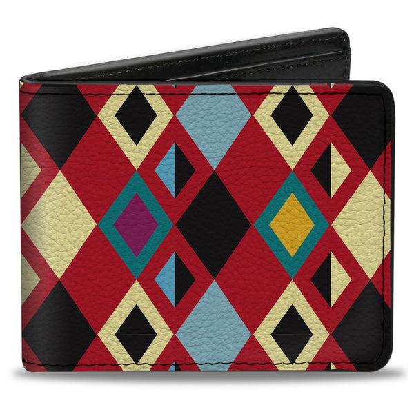 Buckle-Down Bi-Fold Wallet - Geometric9 Black Red Turquoise Ivory