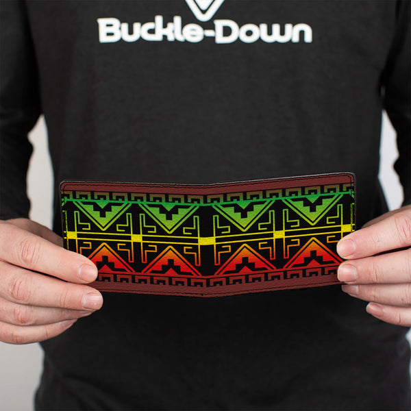 Buckle-Down Bi-Fold Wallet - Geomteric2 Black Red Yellow Green