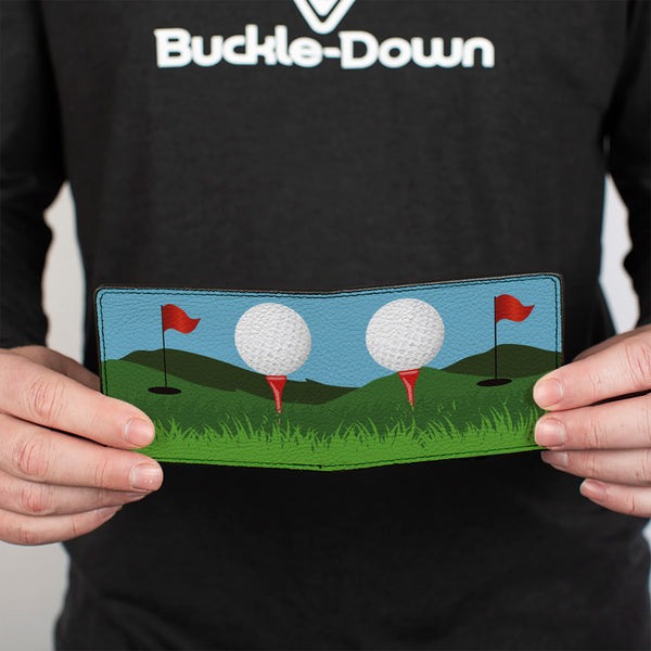 Buckle-Down Bi-Fold Wallet - Golf Course Balls Holes Blues Greens