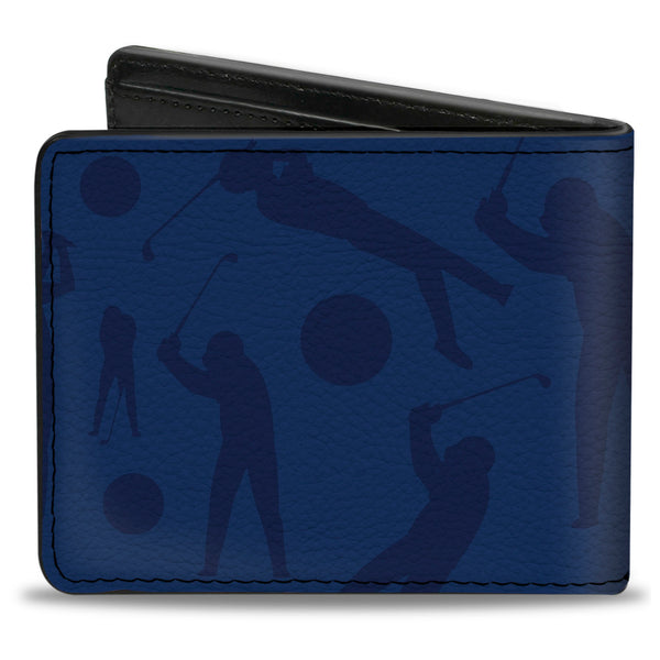 Buckle-Down Bi-Fold Wallet - Golfing Silhouettes Collage Blues
