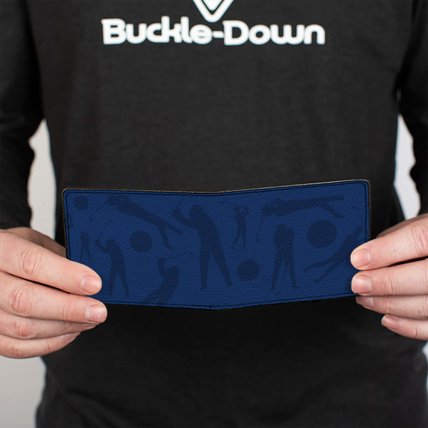Buckle-Down Bi-Fold Wallet - Golfing Silhouettes Collage Blues