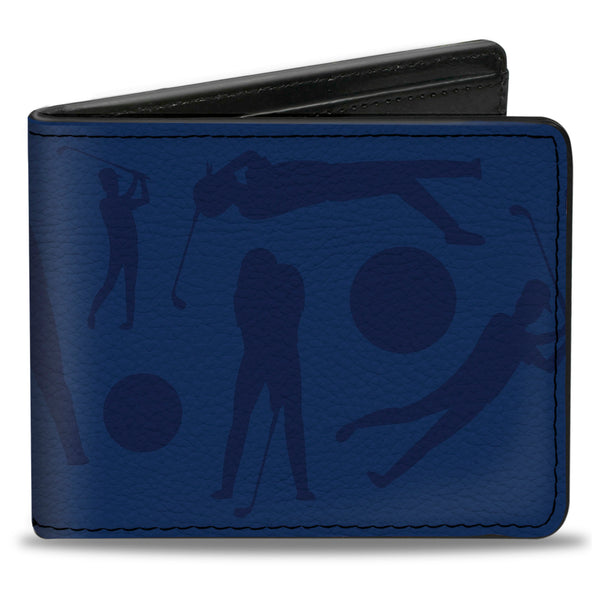 Buckle-Down Bi-Fold Wallet - Golfing Silhouettes Collage Blues