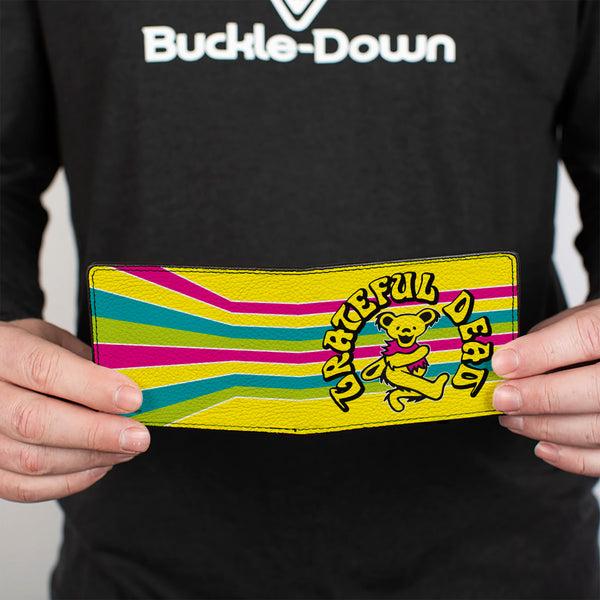 Buckle-Down Bi-Fold Wallet - GRATEFUL DEAD Dancing Bear Icon Stripe Yellow/Multi Color/Black