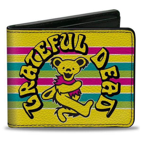Buckle-Down Bi-Fold Wallet - GRATEFUL DEAD Dancing Bear Icon Stripe Yellow/Multi Color/Black