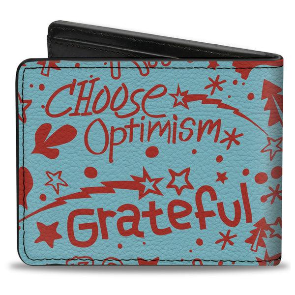 Buckle-Down Bi-Fold Wallet - GRATEFUL OPTIMISM BE KIND Icons Collage Blue/Red