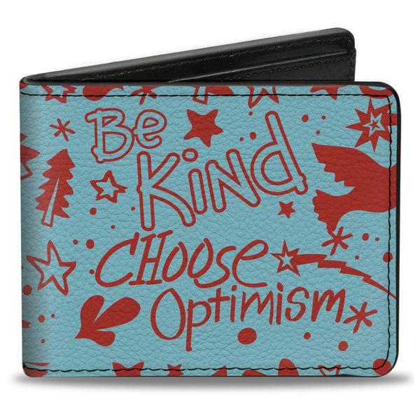 Buckle-Down Bi-Fold Wallet - GRATEFUL OPTIMISM BE KIND Icons Collage Blue/Red