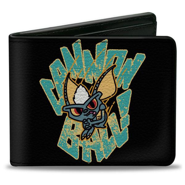 Buckle-Down Bi-Fold Wallet - Gremlins Stripe CANNON BALL Pose Black/Yellow/Blues