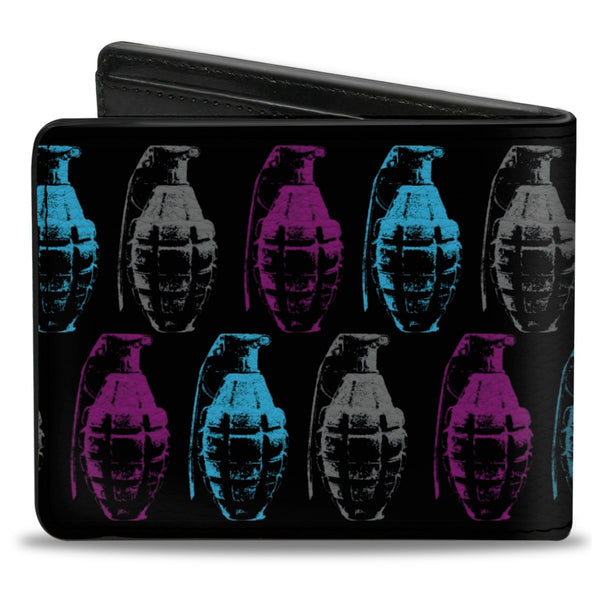 Buckle-Down Bi-Fold Wallet - Grenades Black Gray Purple Baby Blue