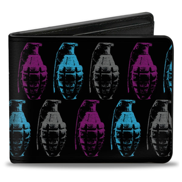 Buckle-Down Bi-Fold Wallet - Grenades Black Gray Purple Baby Blue