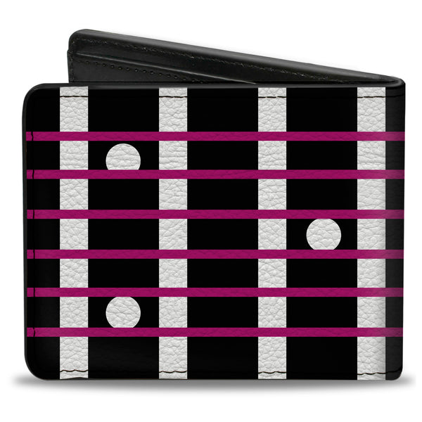 Buckle-Down Bi-Fold Wallet - Guitar Neck Black White Pink
