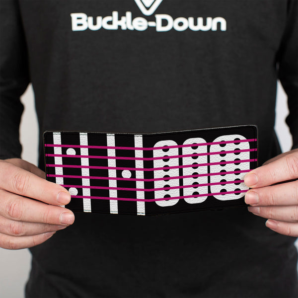 Buckle-Down Bi-Fold Wallet - Guitar Neck Black White Pink