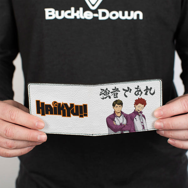 Buckle-Down Bi-Fold Wallet - HAIKYU Shiratorizawa Academy Tendo And Ushjima STRONG MAN Pose White