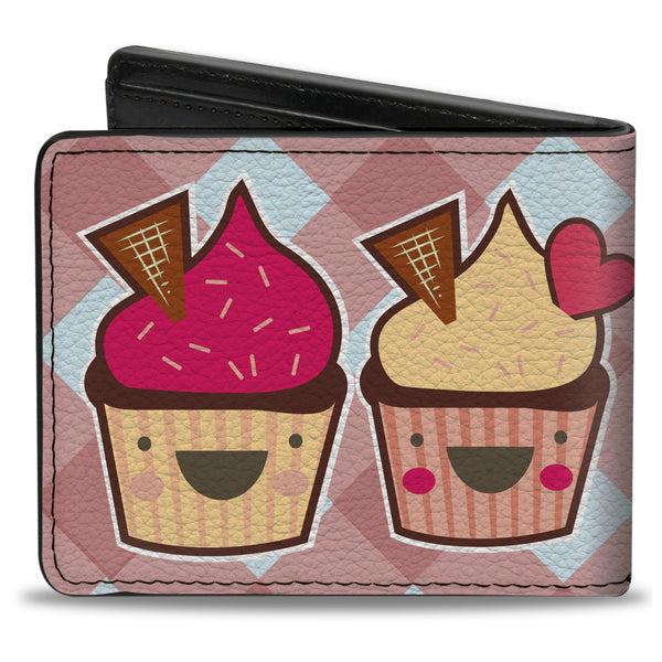 Buckle-Down Bi-Fold Wallet - Happy Cupcakes Buffalo Plaid White Pink