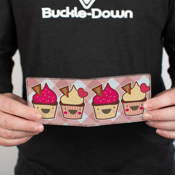 Buckle-Down Bi-Fold Wallet - Happy Cupcakes Buffalo Plaid White Pink