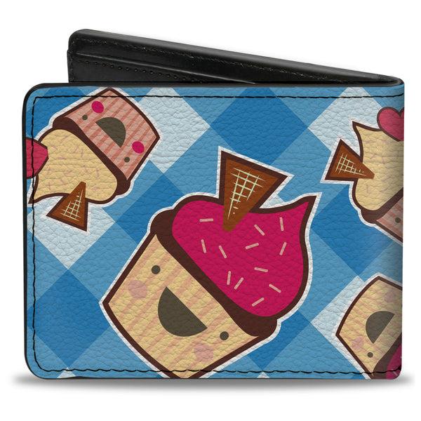 Buckle-Down Bi-Fold Wallet - Happy Cupcakes Buffalo Plaid White Blue