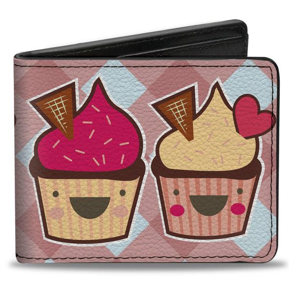 Buckle-Down Bi-Fold Wallet - Happy Cupcakes Buffalo Plaid White Pink