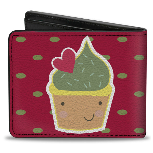 Buckle-Down Bi-Fold Wallet - Happy Cupcakes Dots Pink Green