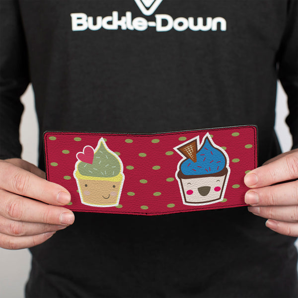 Buckle-Down Bi-Fold Wallet - Happy Cupcakes Dots Pink Green