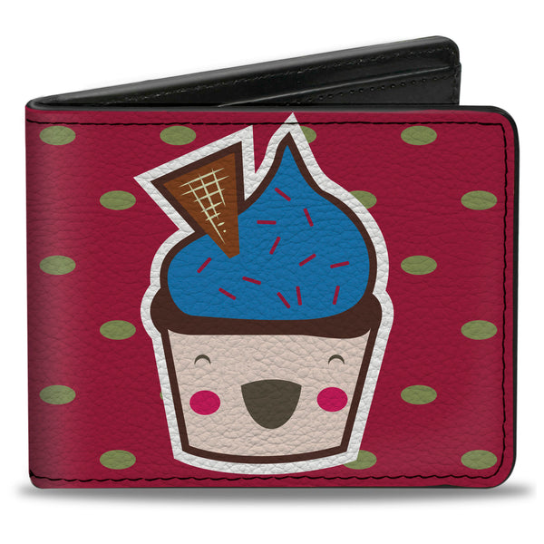 Buckle-Down Bi-Fold Wallet - Happy Cupcakes Dots Pink Green