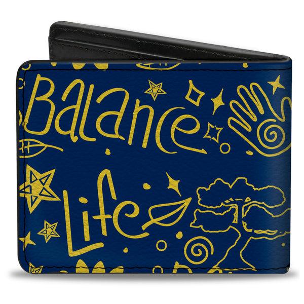 Buckle-Down Bi-Fold Wallet - HARMONY BALANCE LIFE Icons Collage Blue/Yellow